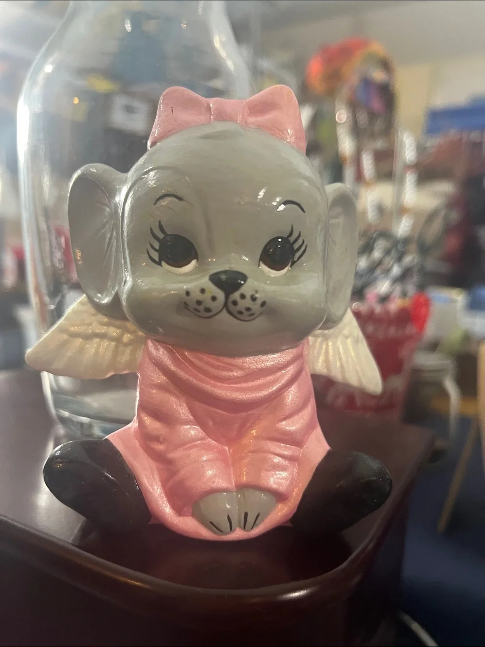 Pink and Gray Angel Mouse with Pink Bow Figurine Home Accent Decor 058